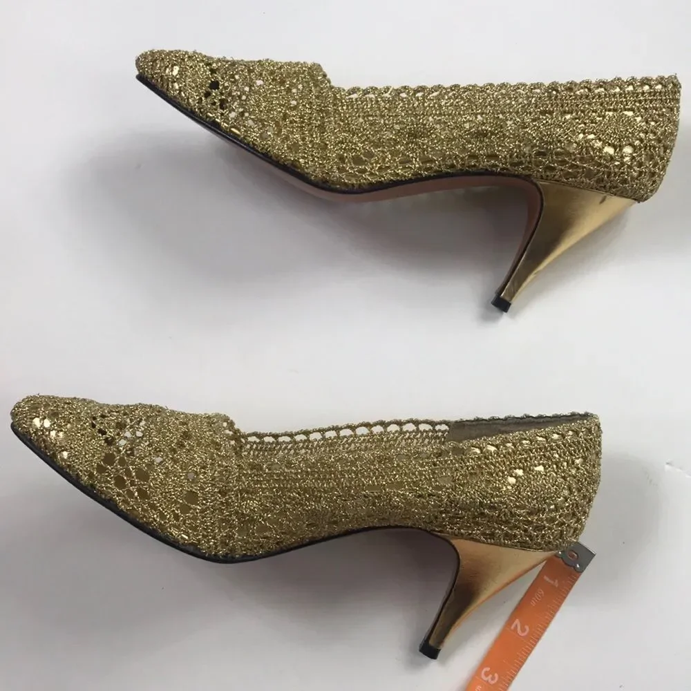 Gold Lace Heels Size (7M) by Jennifer Moore